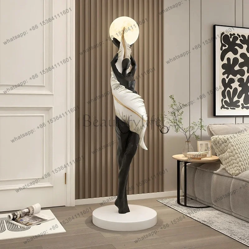 FG  abstract art large floor-to-ceiling ornaments light luxury living room TV cabinet side lamp girl sculpture