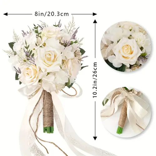 Imagen 2 del producto Elegante ramo de rosas artificiales para novia, dama de honor, flores de boda eternas realistas y elegantes utilizadas como dama de honor nupcial 