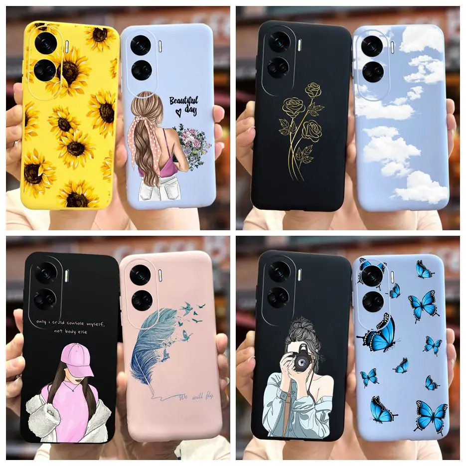 For Honor 90 Lite Case Luxury Cartoon Gilrs Sunflower Painted Cover Soft Silicone Phone Case For Honor 90 Pro Honor90 Lite Shell