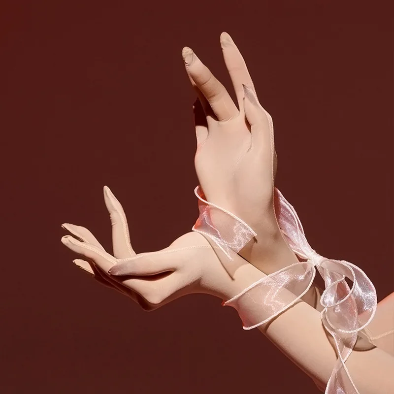Ultra-Thin Five-Finger Silk Gloves, Silky Smooth Sexy High Elasticity Glossy High-Density Shiny Soft Women
