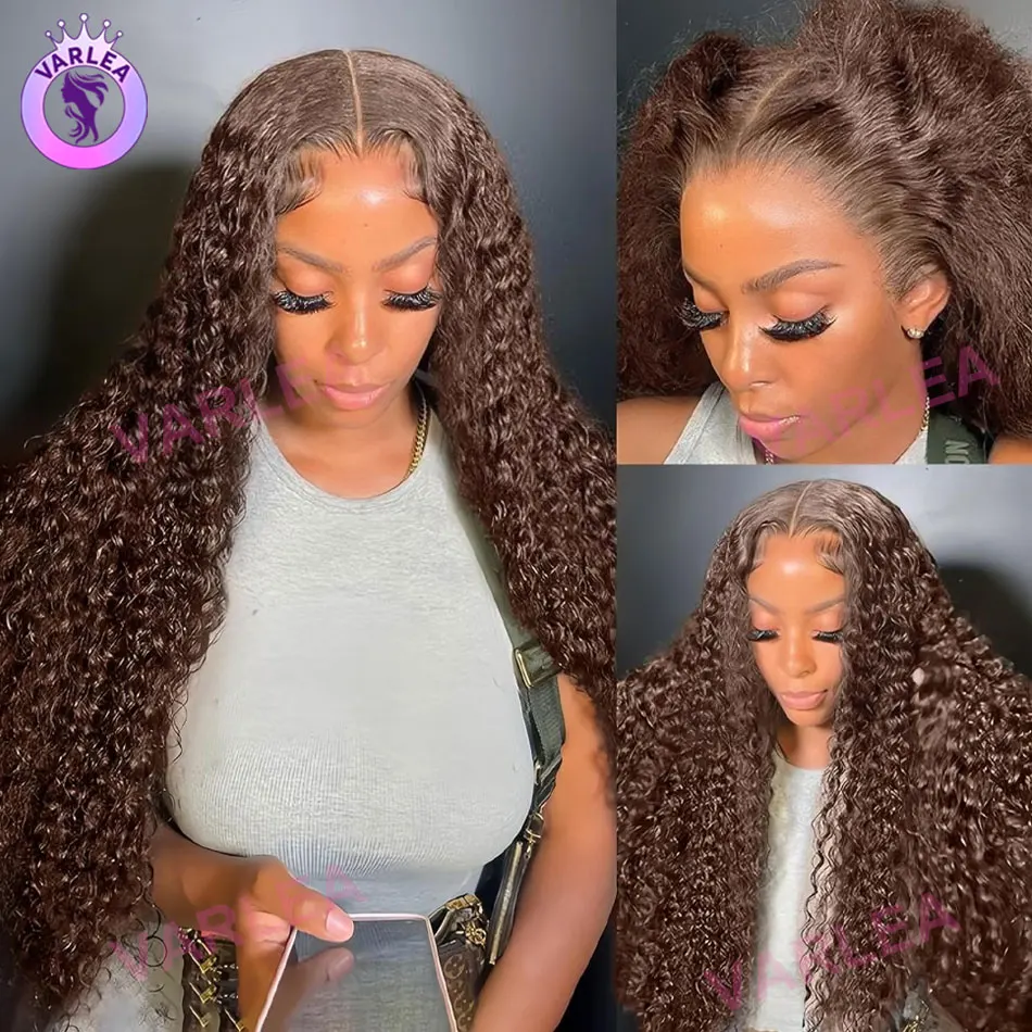 Chocolate Brown 13x6 Hd Lace Frontal Wig Deep Wave Brown Human Hair Wigs Pre Plucked Water Wave Curly 13x4 Lace Front Wig image 2