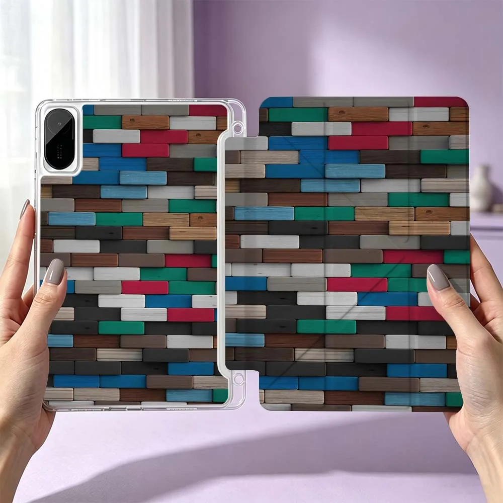 Colorful Wooden Strip Wall For Xiaomi Redmi Poco Pad 8 7 6 5 C1 SE 9.7 11.2 12.1 11 inch 3Y Tablet Case Cool