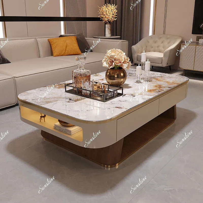Creative light luxury microcrystalline stone 1.4 meters rectangular living room household coffee table  FT