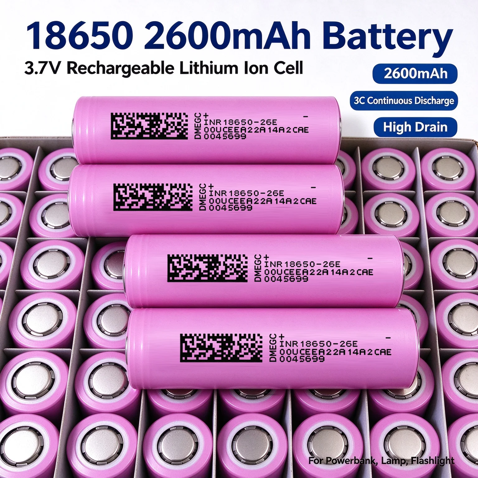 1-20PCS INR18650-26E 2600mAh 3.7V Li-ion Rechargeable Battery Power Cell for Flashlight,Headlamp,Speaker,Electric Tools