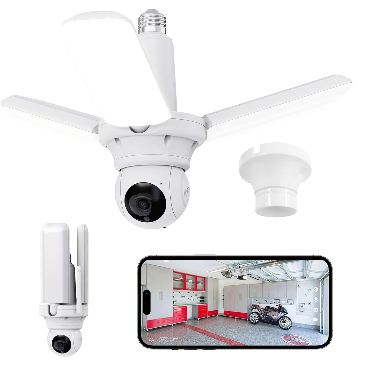 LED Light Camera for Garage Laundry Room Shed Corridor E26 Base with Intelligent AI Monitoring Motion Sensor Bidirectional Audio