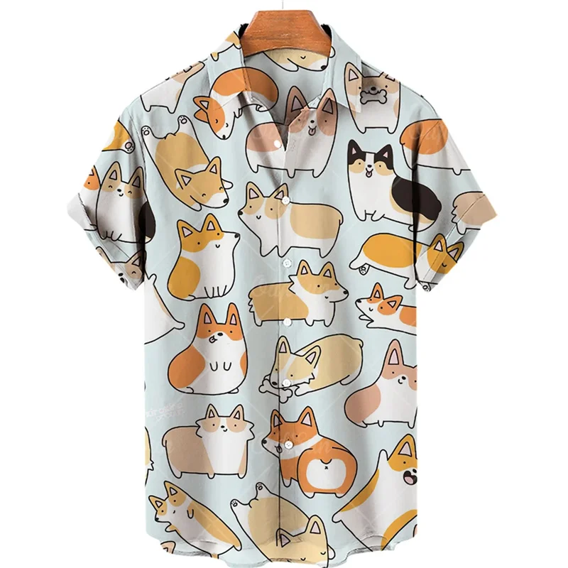 Summer Hawaiian shirt Men's 3D Animal Printing Shirt Men's Angry Cat Catal Catal Short -sleeved Stereo T -shirt Large size top