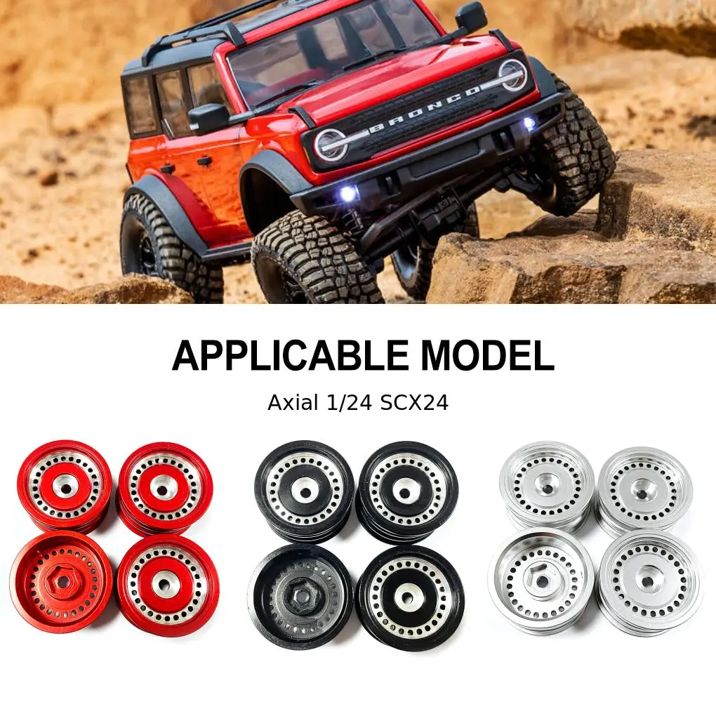 RCGOFOLLOW Metalowe felgi RC Część samochodowa Odporne na wstrząsy metalowe felgi Rc do 1/24 Axial SCX24 Crawler RC Upgrade Part Silver