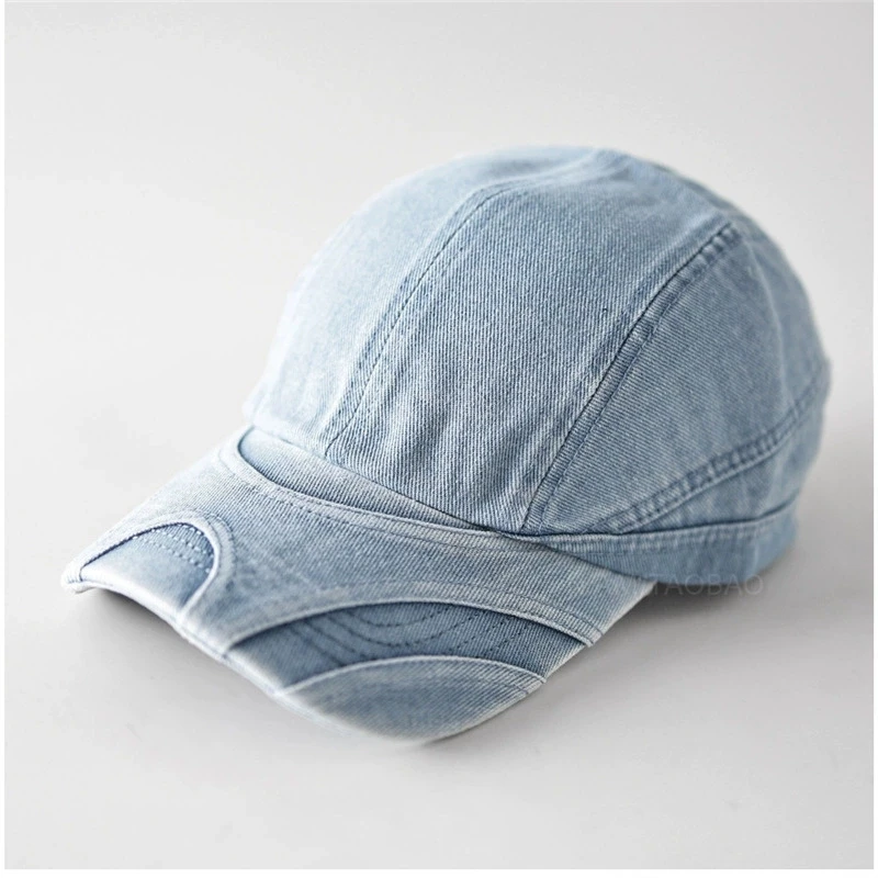 Niche Solid Panel Spliced Denim Soft Top Baseball Cap Unisex Fashion Minimalist Versatile Sunshade Caps