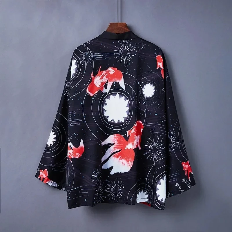 

Japanese Style Loose Traditional Kimono Cardigan Summer Men Yukata Samurai Costume Clothing Geisha Haori Obi Sunscreen Blouse
