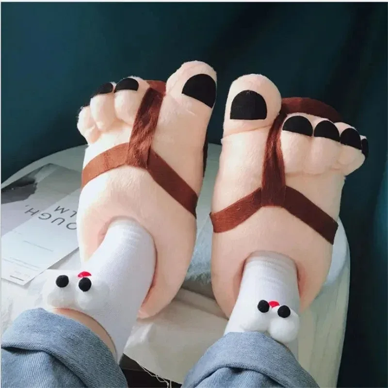 Funny Feet Claws Comfortable Plush Slippers Indoor Home Increase Men Women Winter Warm Cotton Slider Five Finger Cosplay Shoes