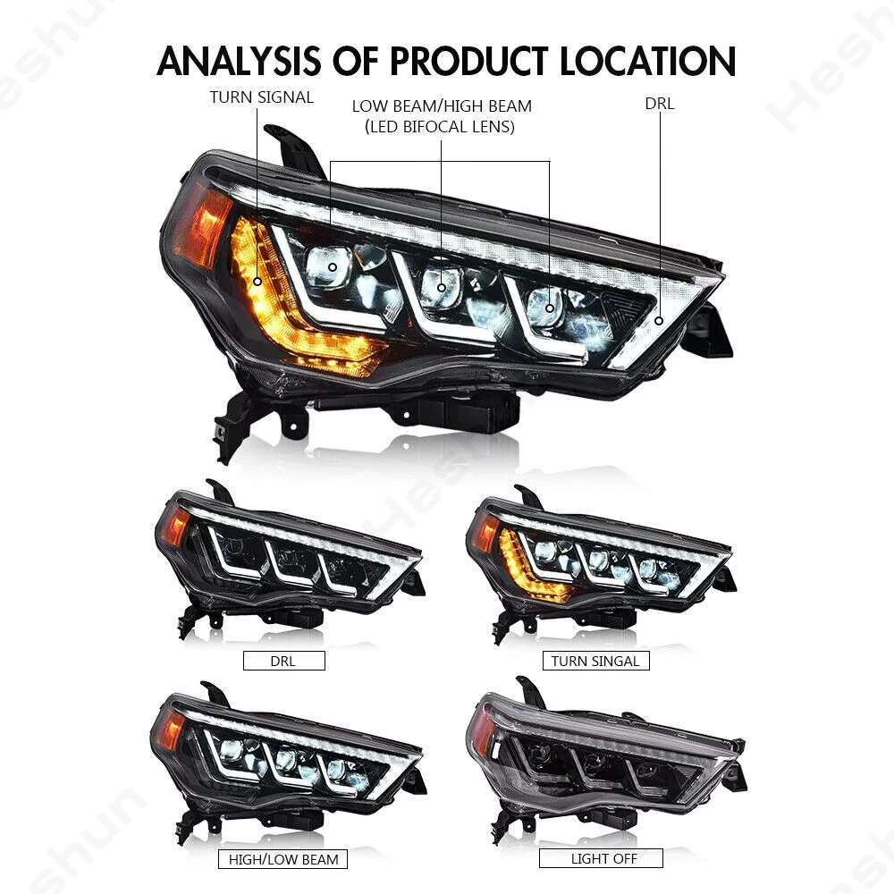 Faróis de LED para Toyota 4 Runner 5th Gen 2014-2022, TRD Head Light Assembly, lâmpada frontal, sinal de giro sequencial, DRL