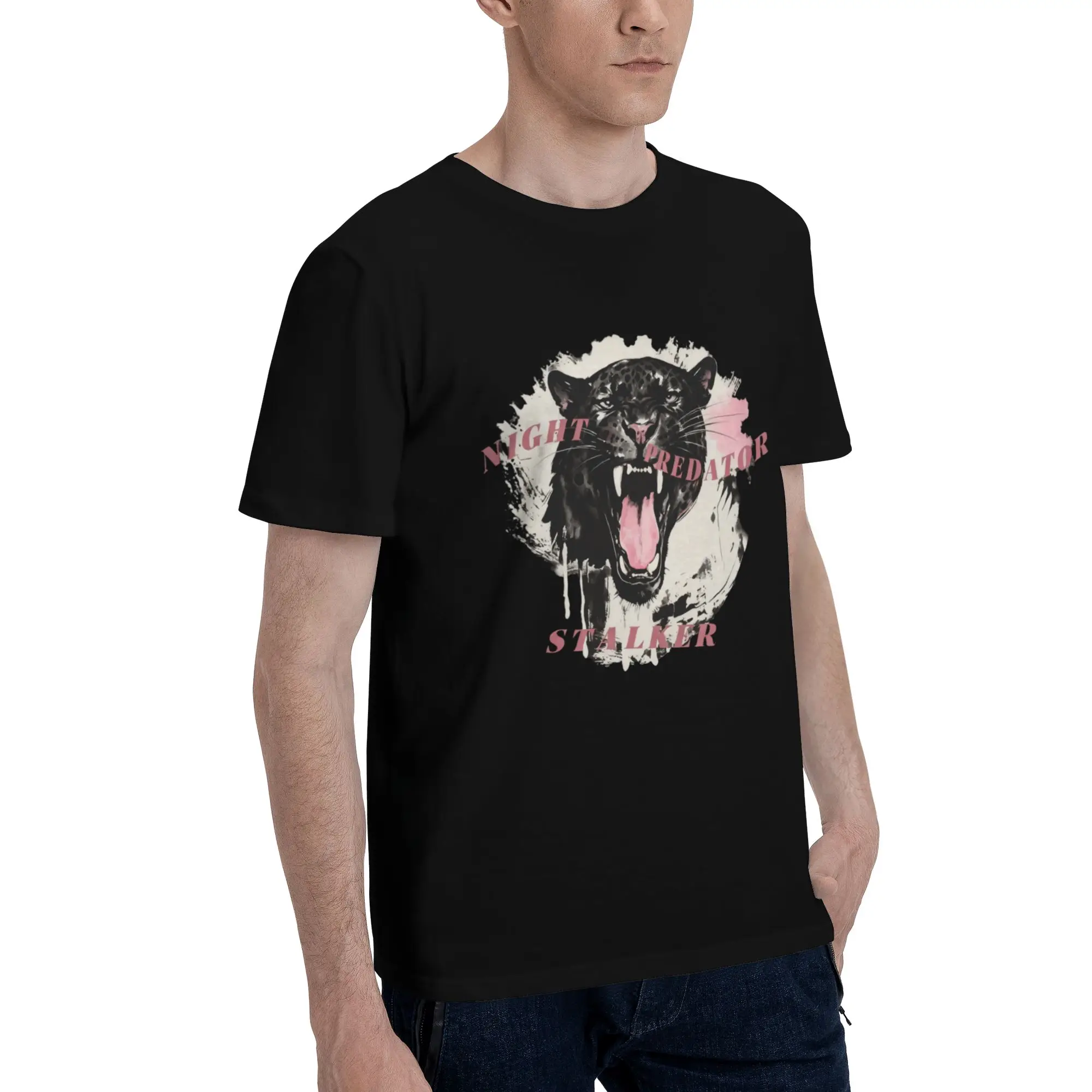 Stalker Ink Splash Black Panther Watercolor Art Men T Shirt Creative Tee Shirt Short Sleeve O Neck Pure Cotton Classic Clothing