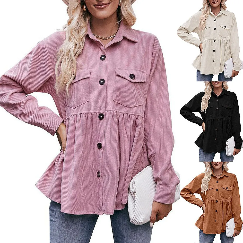 Corduroy Babydoll Blouse Tops for Women Spring Summer Blouses Shirts