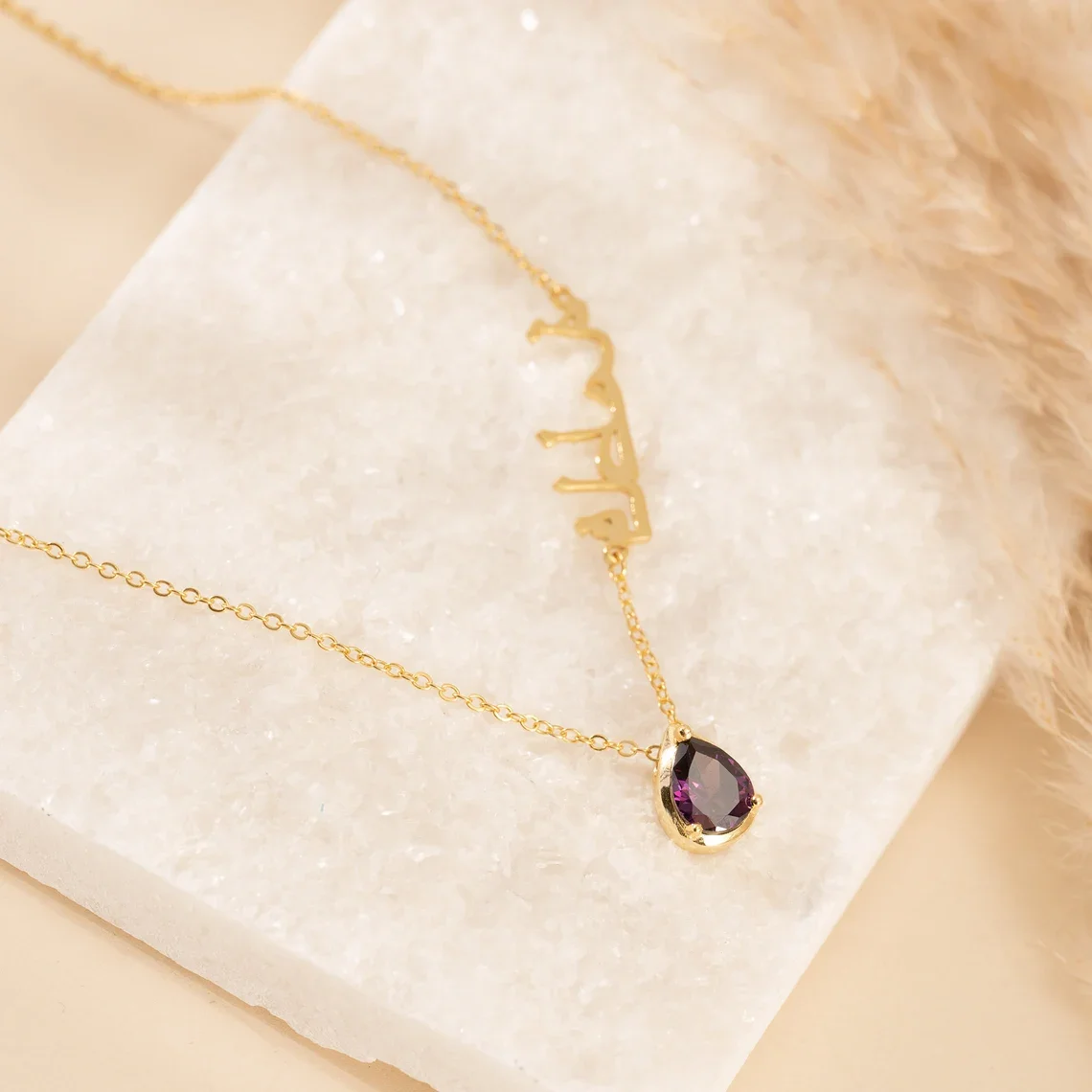Custom Arabic Name Birthstone Necklace Personalized Gold Plated Jewelry Arabic Script Pendant Unique Cultural Themed Necklaces