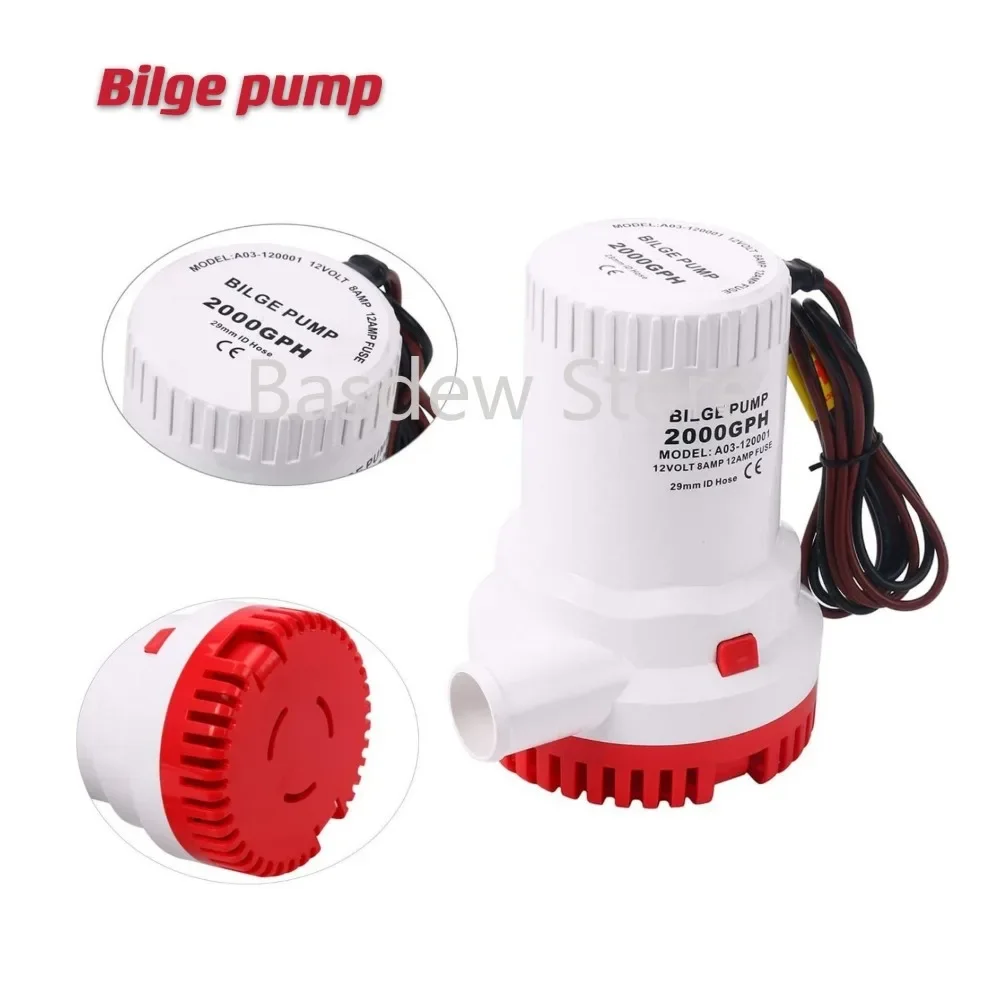 Bilge Submersible Pump 12V DC Miniature Drainage Pump Submersible Marine Sewage Sea Water Pump 1500gph2000gph