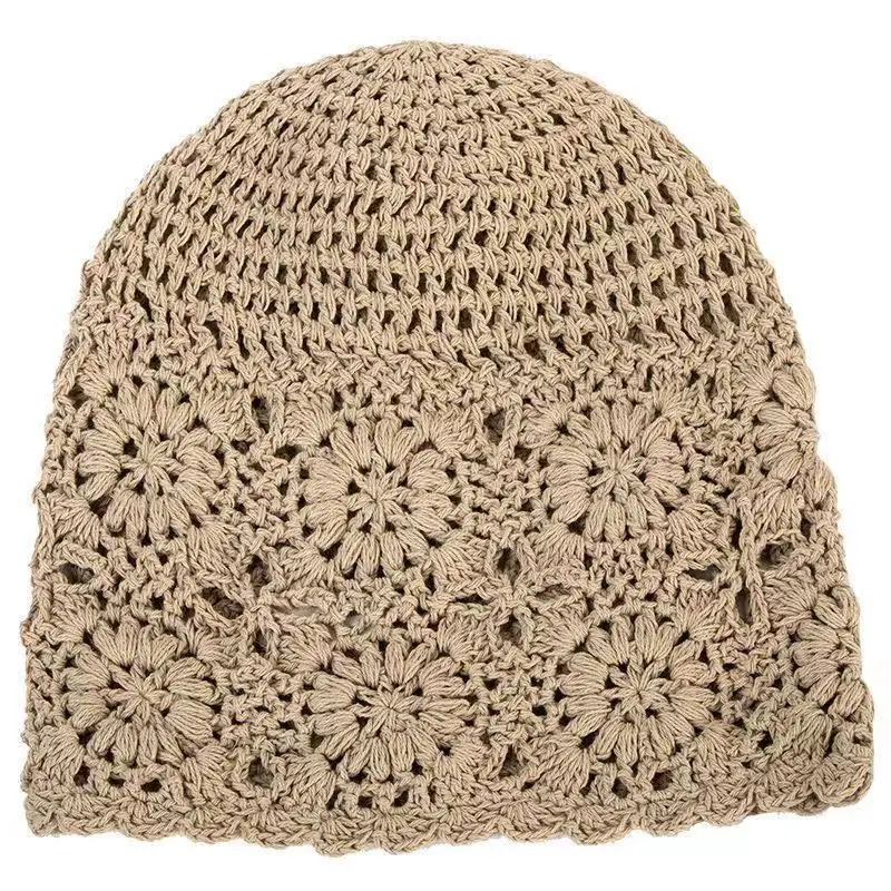 Spring and Autumn Thin Hollow Handmade Women\'s for Hat Knitting Crocheted Woven Woolen Knitted Summer Toque