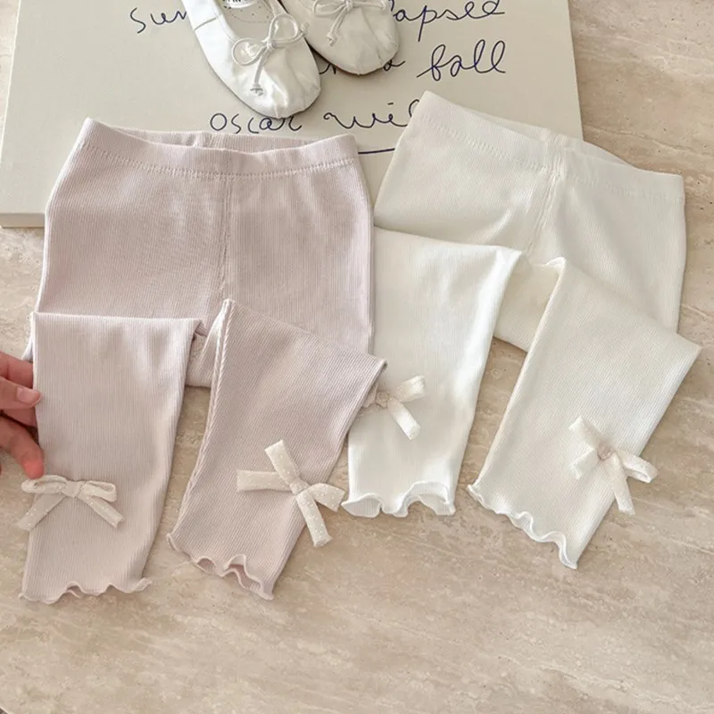 

Newborn Baby Girl Cotton Sweet Bow Leggings Pants Infant Toddler Solid Casual Skinny Trousers Spring Autumn Baby Clothes 9M-3Y