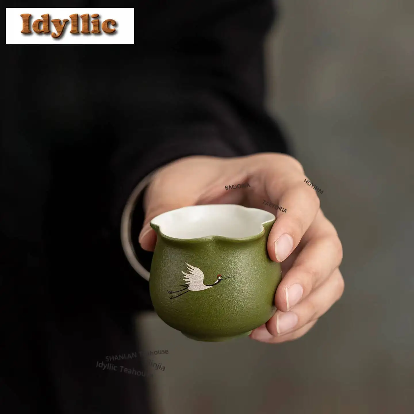 Blue-glazed Hand-painted Crane Teacup Vintage Tea Bowl Sample Tea Cup Tea-tasting Meditation Cup Chazhan Master Cups Cha Gifts