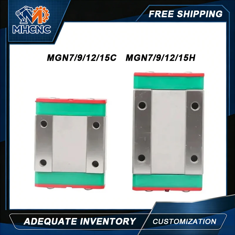 MHCNC MGN7H/C MGN9H/C MGN12H/C MGN15H/C Steel Carriage Block For MGR7/9/12/15 Linear Guide Rail 3D Printer CNC Robot Arm Parts