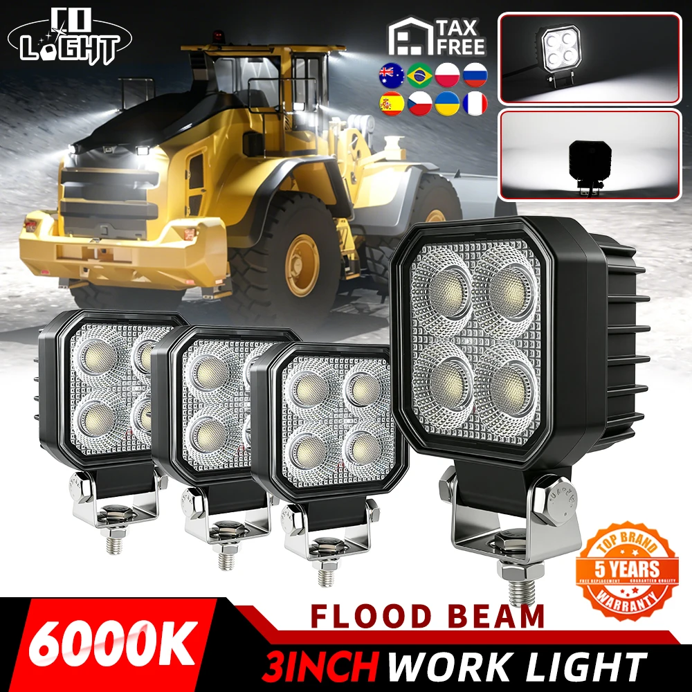 Barre lumineuse LED tout-terrain CO LIGHT, projecteur rectangulaire de 3 pouces pour Jeep, camion, VTT, UTV, bateau, tracteur, 6500K, lampe de travail à lumière du jour, utilisation tout-terrain
