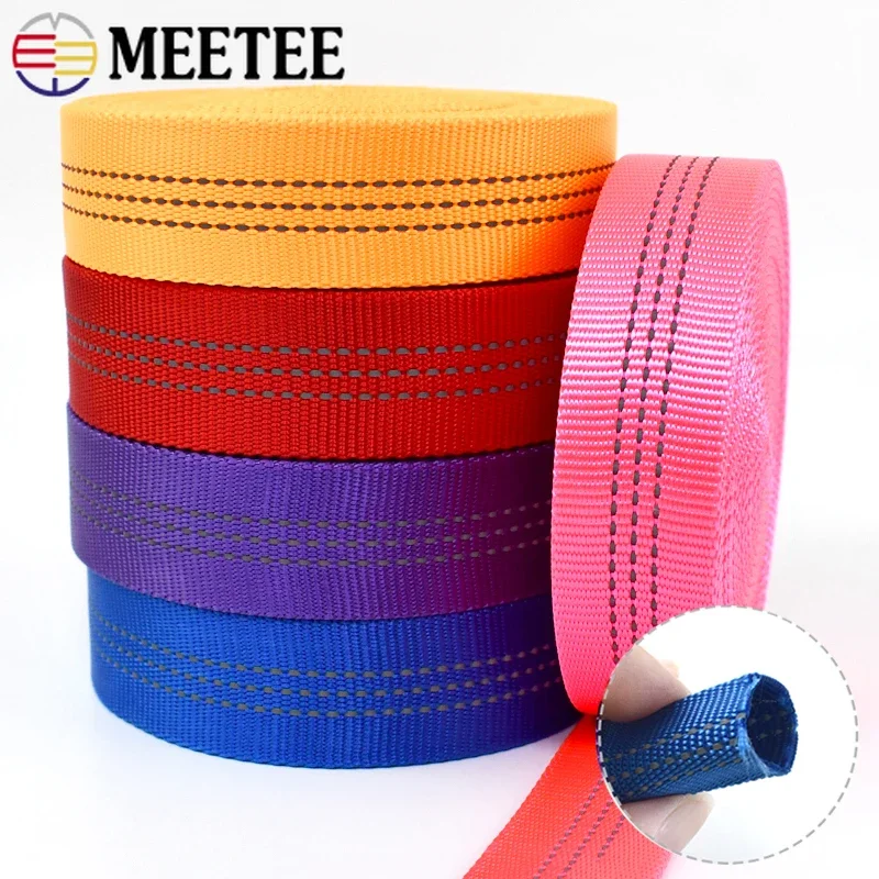 

2/4/10M 25mm Meetee Tubular Webbing Strap Hollow Reflective Ribbon Tape Backpack Belt Double-layer Band Bag Sewing Accessories