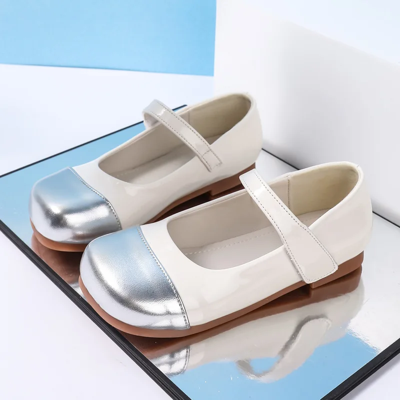 

Детские кожаные туфли, весенне-осенние модные туфли на плоской подошве для девочек, свадебные Лоскутные Повседневные детские туфли принцессы, Нескользящие