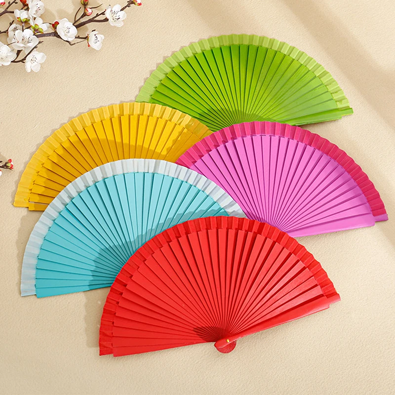 1PC Vintage Chinese Style Hand Held Folding Fan Pure Color Wood Fan Dance Performance Custom Props Wedding Party Decor Crafts