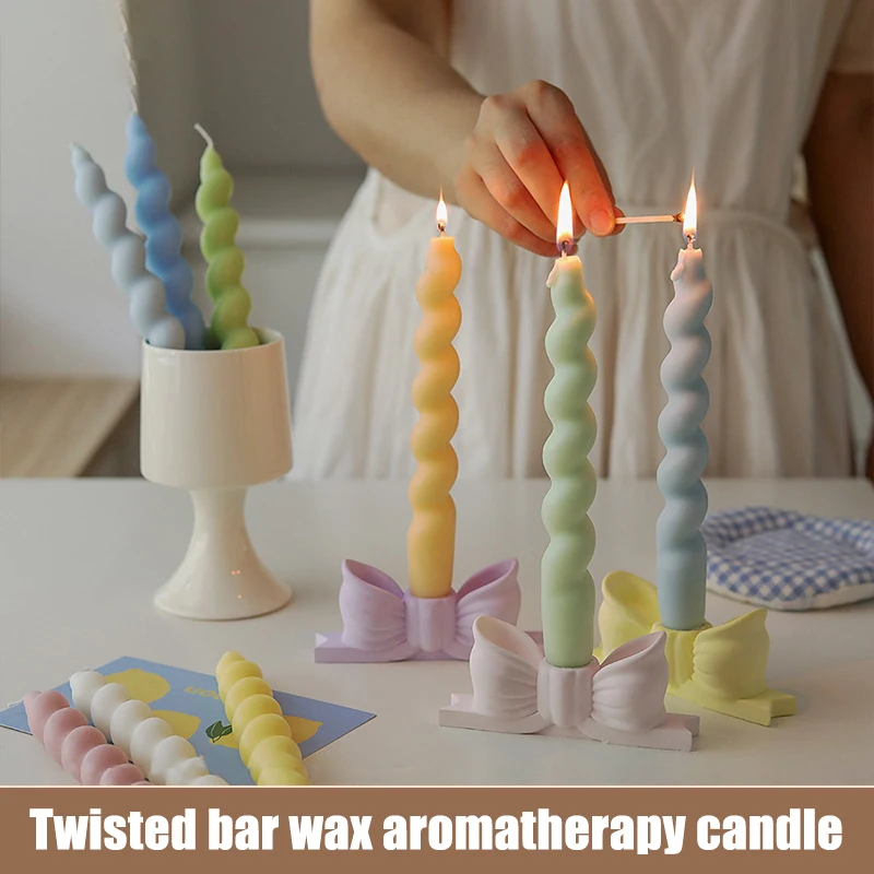 Ins Style Spiral Long Stem Candle Aromatherapy Candles Wedding Birthday Candles Smokeless Soy Wax DIY Party Home Decoration