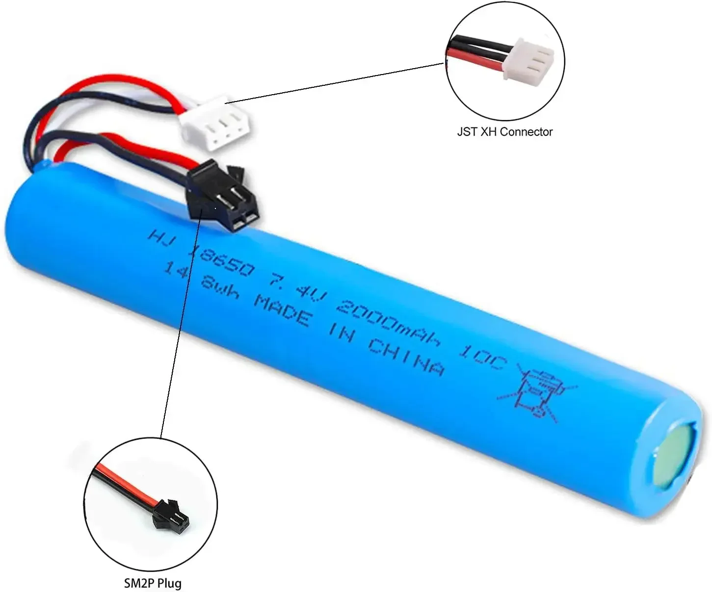 7.4V 2000mAh Li-ion battery for Electric water Ball Automatic PneumaticToys Gun/Gel Ball Blaster Toys Gun Electric Splatter Ball