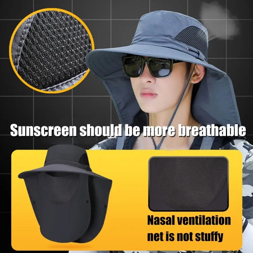 1Pcs Fishing Hat With Mask Summer Sun Protection Wide Brim Women Men Sun Cap Mountaineering Hunting Hiking