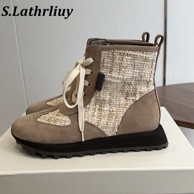 Autumn and Winter Women's Round Head Suede Leather Strap Design Short Boots Thick Bottom Versatile Office Commuter Boots