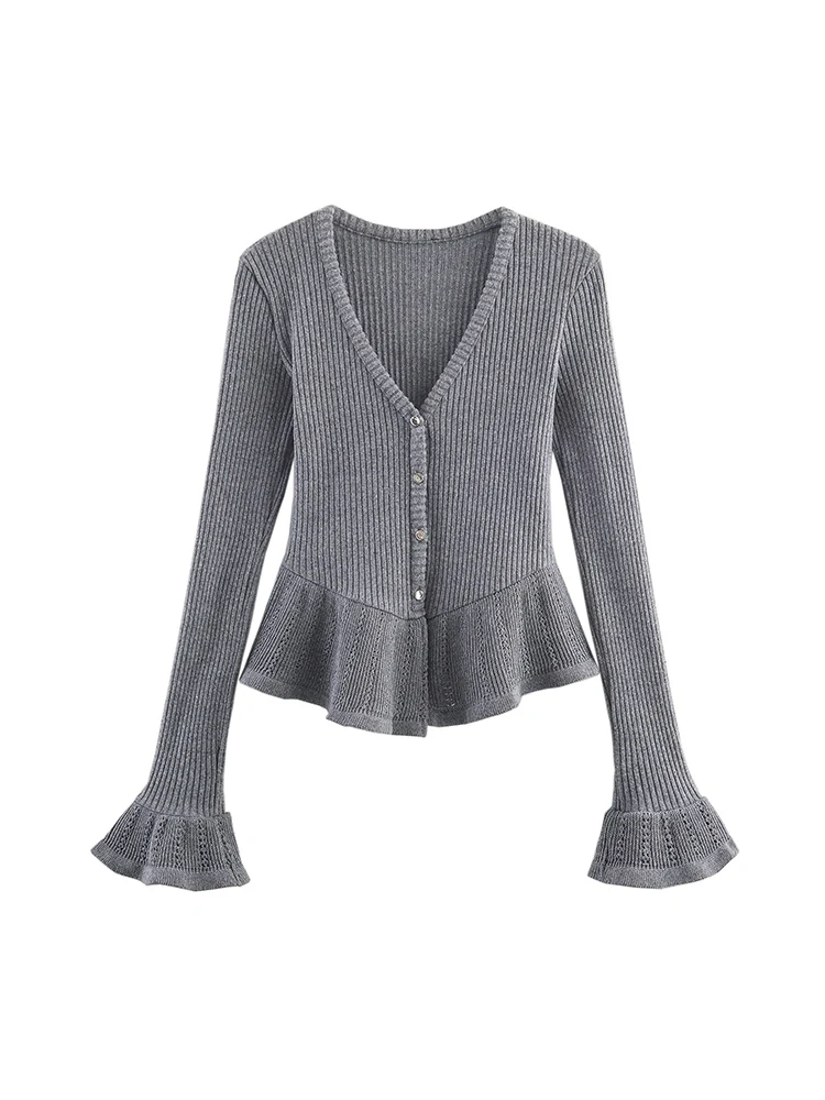 خريف جديد إمرأة عادية سترة الصلبة مضيئة كم التخسيس زر حتى محبوك معاطف المرأة ريترو محبوك سترة الشارع الشهير