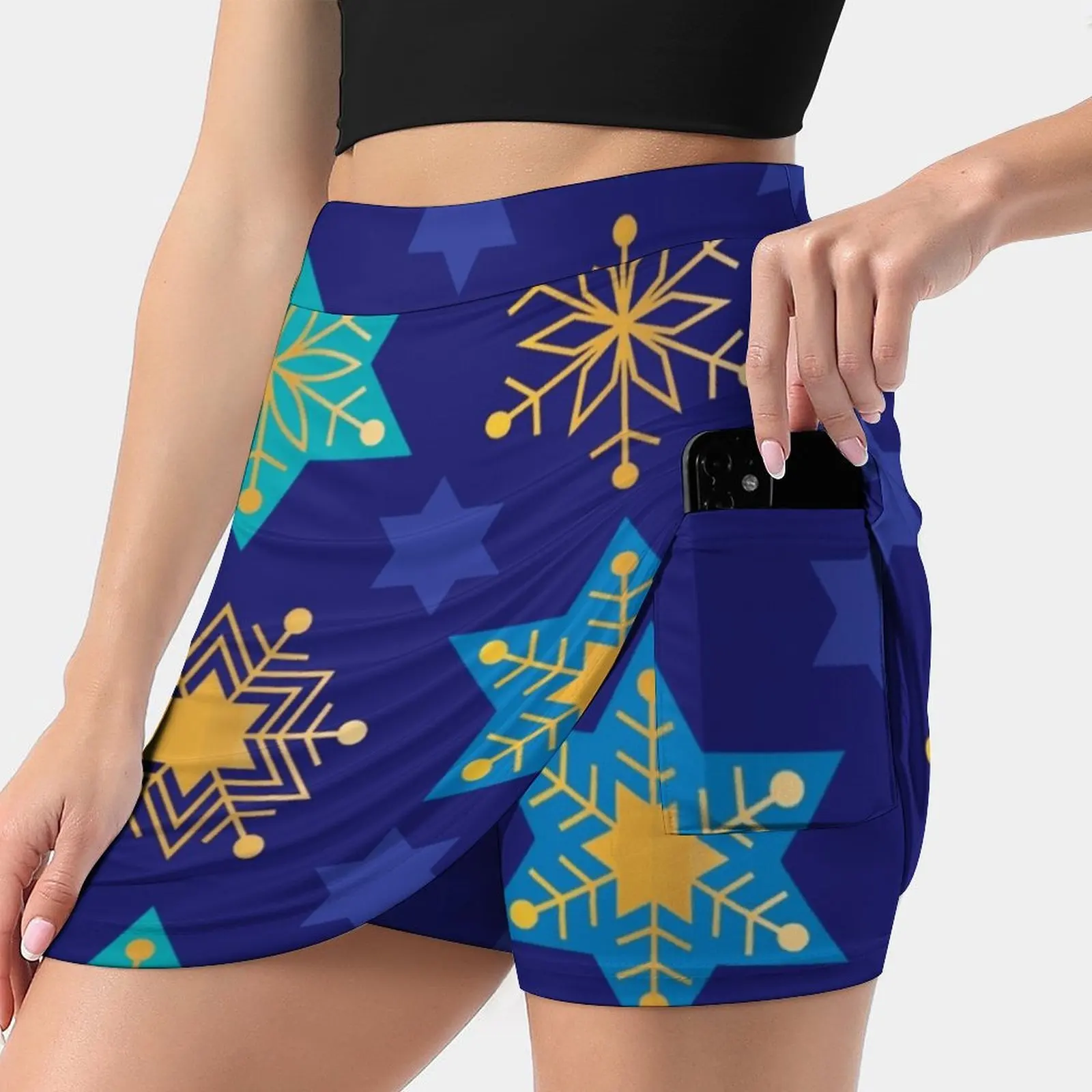 

Hanukkah Holidays Star Of David And Snowflake Pattern Women Sports Lining Skirt Tennis Dance Fitness Short Printed Skirts