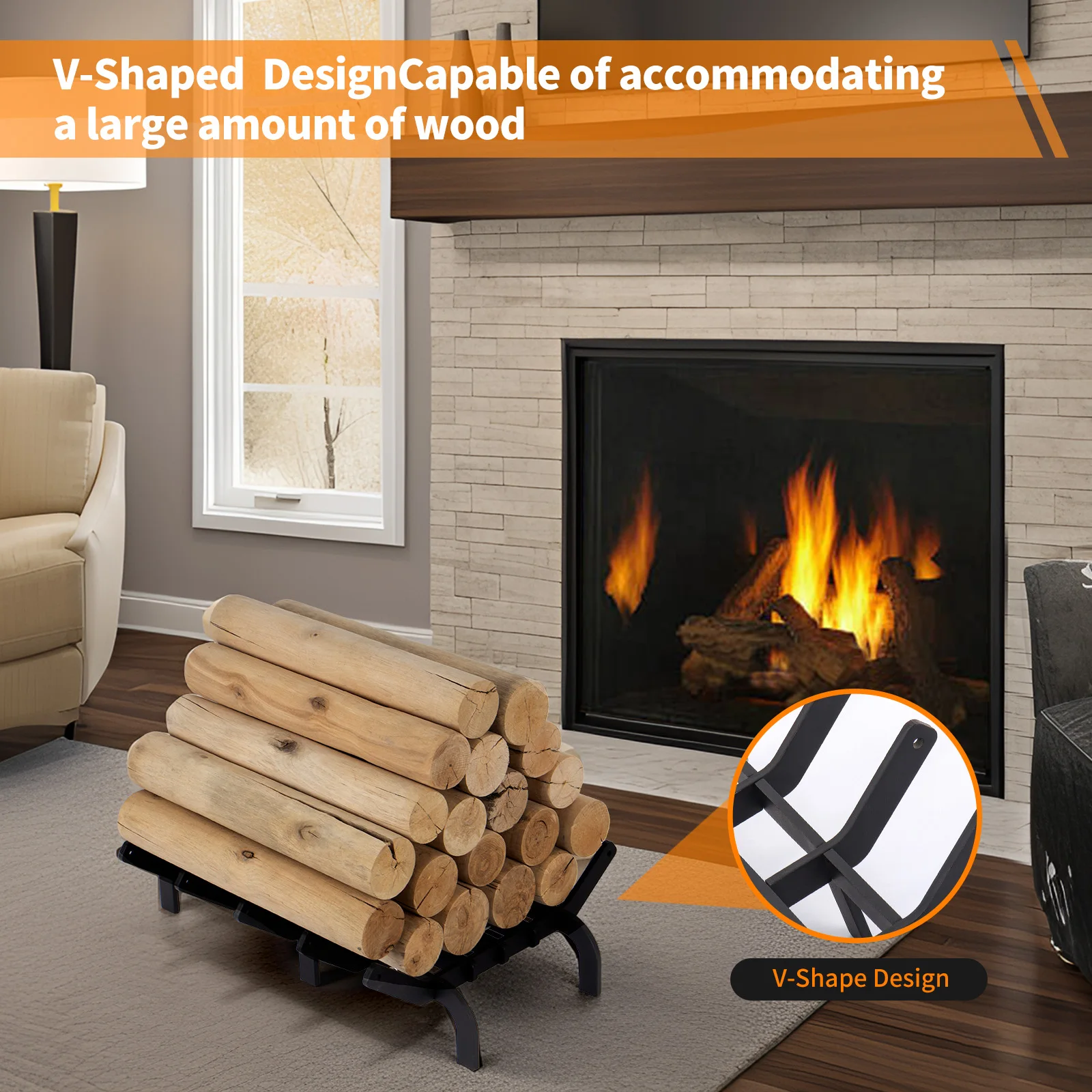 벽난로 통나무 창살 6개의 다리가 있는 벽난로 창살 견고한 분말 코팅 강철 막대 통나무 장작 굽기 랙 홀더