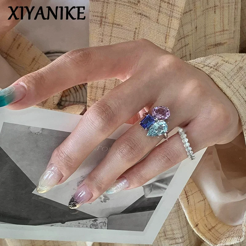 XIYANIK Sparkling Geometry Zircon Adjustable Finger Rings For Women Fashion New Jewelry Gift Party Holiday Wholesale anillos