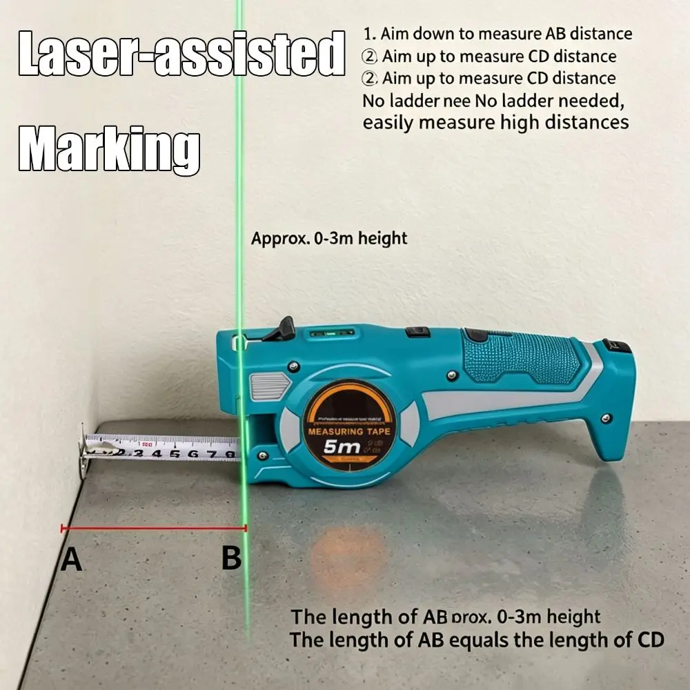 3-in-1 Laser Tape Measure High Precision 5Mx25mm Digital Laser Rangefinder Multifunctional Rechargeable Laser Level Tape