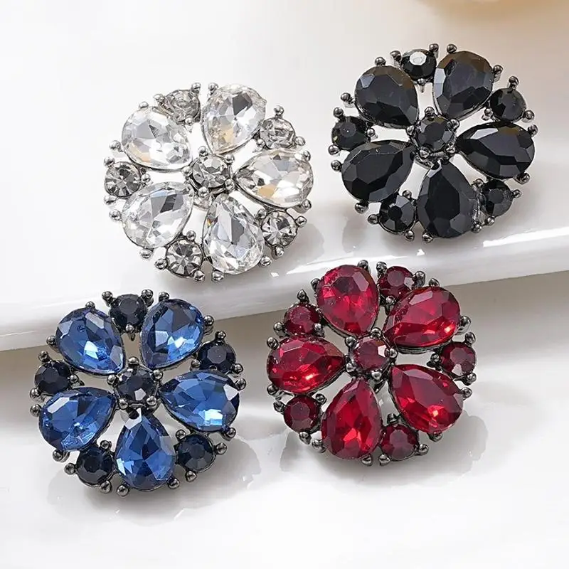 3Pcs 15/21/25mm Flower Rhinestones Hollow Button Diy Sweater Wool Jacket Suit Clothing Decorative Accessories