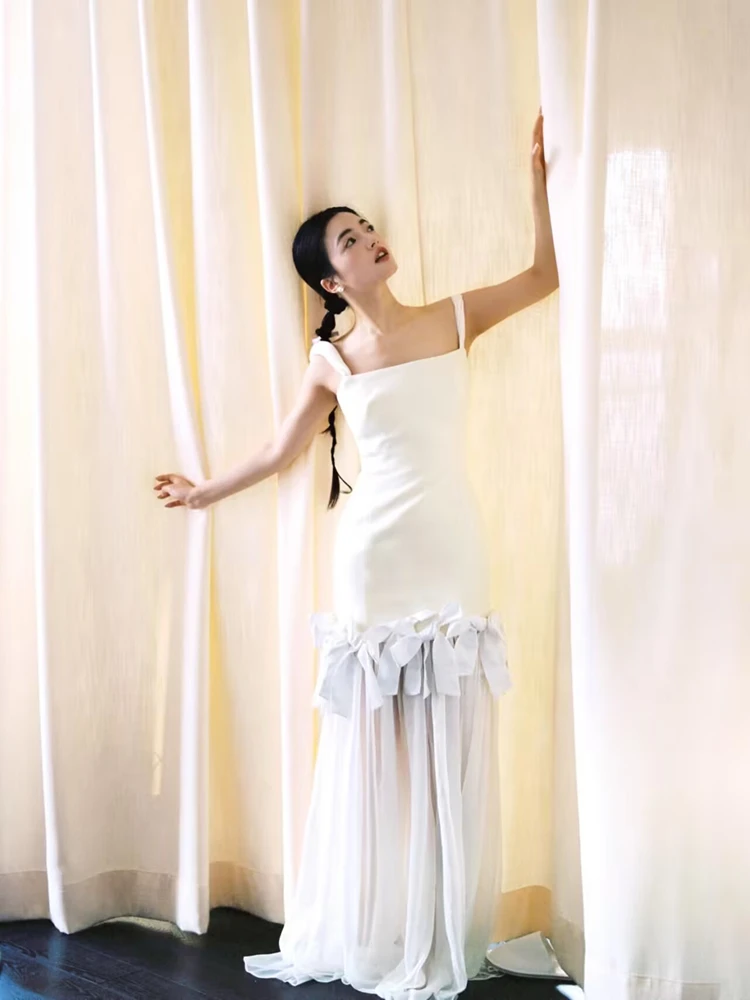 

Элегантное белое атласное свадебное платье на тонких бретелях для помолвки и предсвадебных фотосессий, платье для невесты на выход.