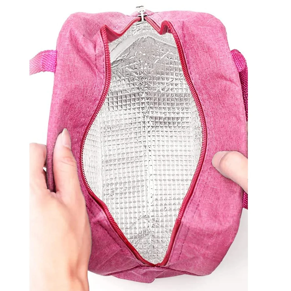 Customizable Name Insulated Pink Canvas Lunch Bag Insulated Food Refrigerator Lunch Box Bag Letter Pattern Series