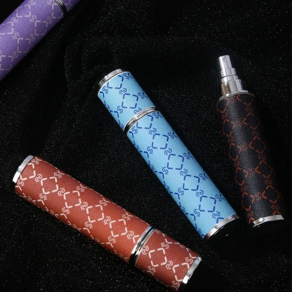 Fashion PU Leather Perfume Bottle 10ml Leak-proof Spray Bottle Lychee Pattern Refillable Cosmetic Container Travel