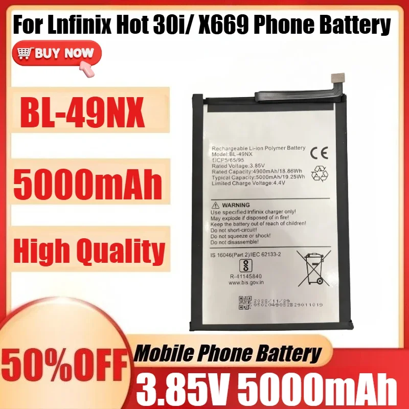 SWZY BL-49NX 3.85V 5000mAh Replacement Battery for Lnfinix Hot 30i/ X669 Phone Batteria+ Tools