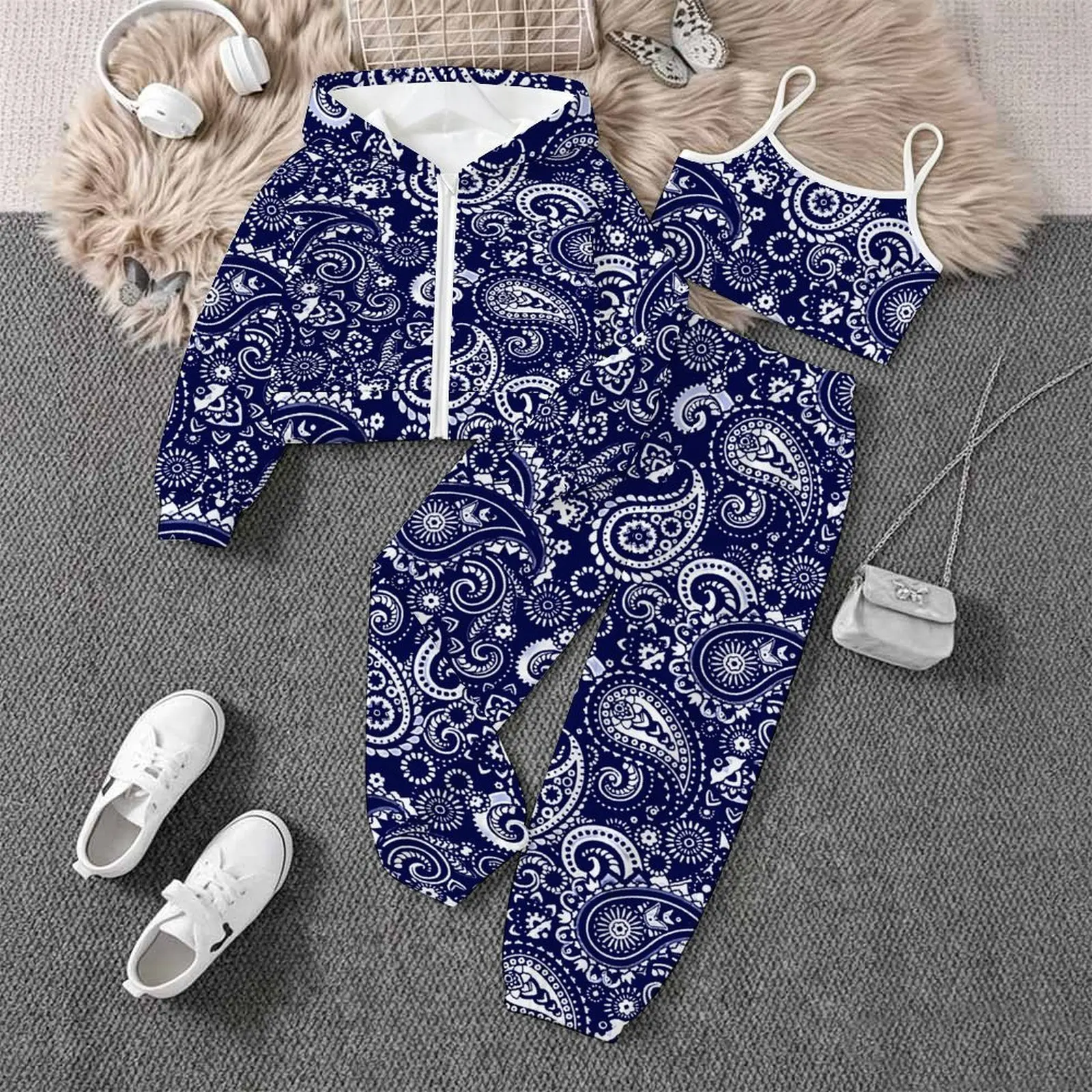 Daily Pants Children's Jogging Pants Casual Pants Autumn Winter Girls' Printed Three Piece Fashion Coat Everyday Vest