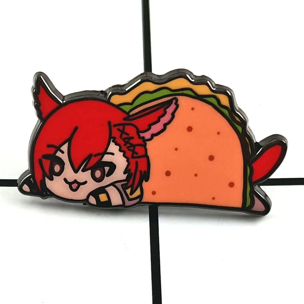 Final Fantasy XIV G'raha Tia Brooch Cat Red Hair Taco Q-Edition Badge Cartoon Fun Food Game Character Styling Enamel Pin Gift