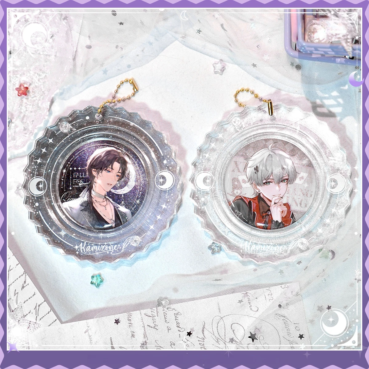 Starry Night Whisper 58/65/75mm Badge Display Brick, Acrylic Magnetic Frame for Anime Round Pin Collection, with Adapter Rings