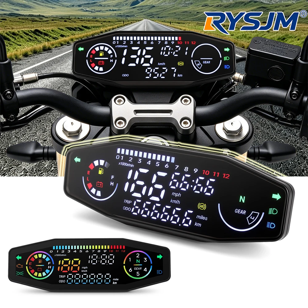 A New Universal Moto RPM Tachometer Dashboard Oil Level Waterproof Speed Gauge Tacho Digital Meters Sensor Set For Russian KR200