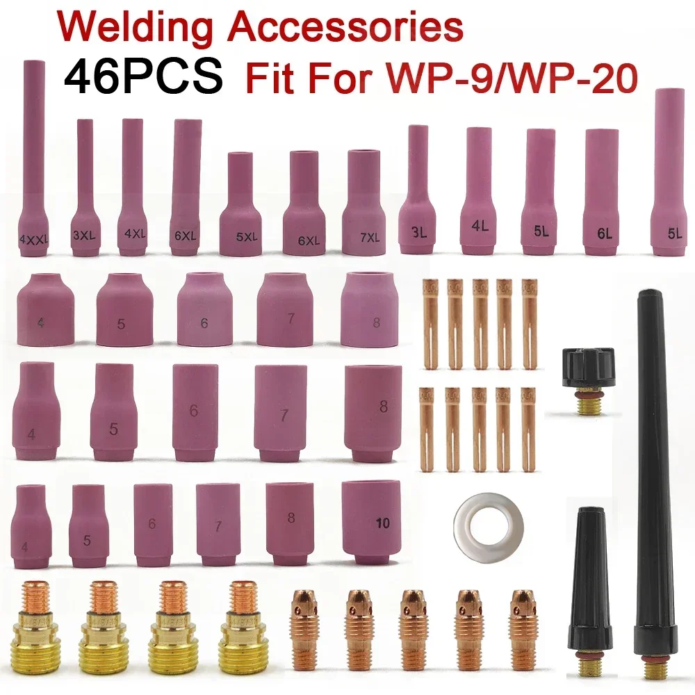 

46Pcs TIG Welding Torch Stubby Gas Lens For WP9 WP20 TIG Back Cap Collet Bodies Spares Kit Durable Practical Accessories