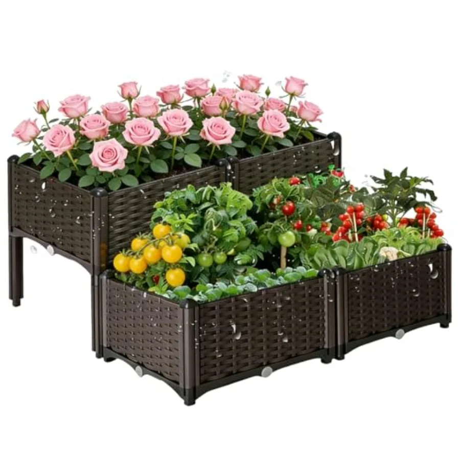 

Outdoor Planter Raised Bed, Garden Terrace Balcony Planting Rack, Drainage Holes, Detachable, Modular Assembly, 300-lb Capacity