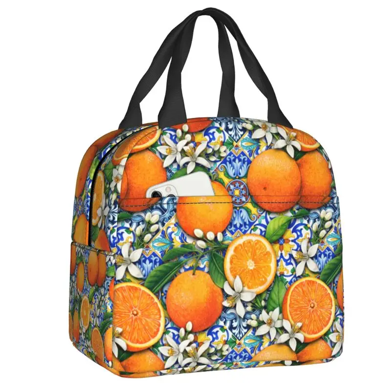 Mediterranean Tiles Oranges Lemon Lunch Box Leakproof Cooler Thermal Food Insulated Lunch Bag Kids Portable Picnic Tote Bags