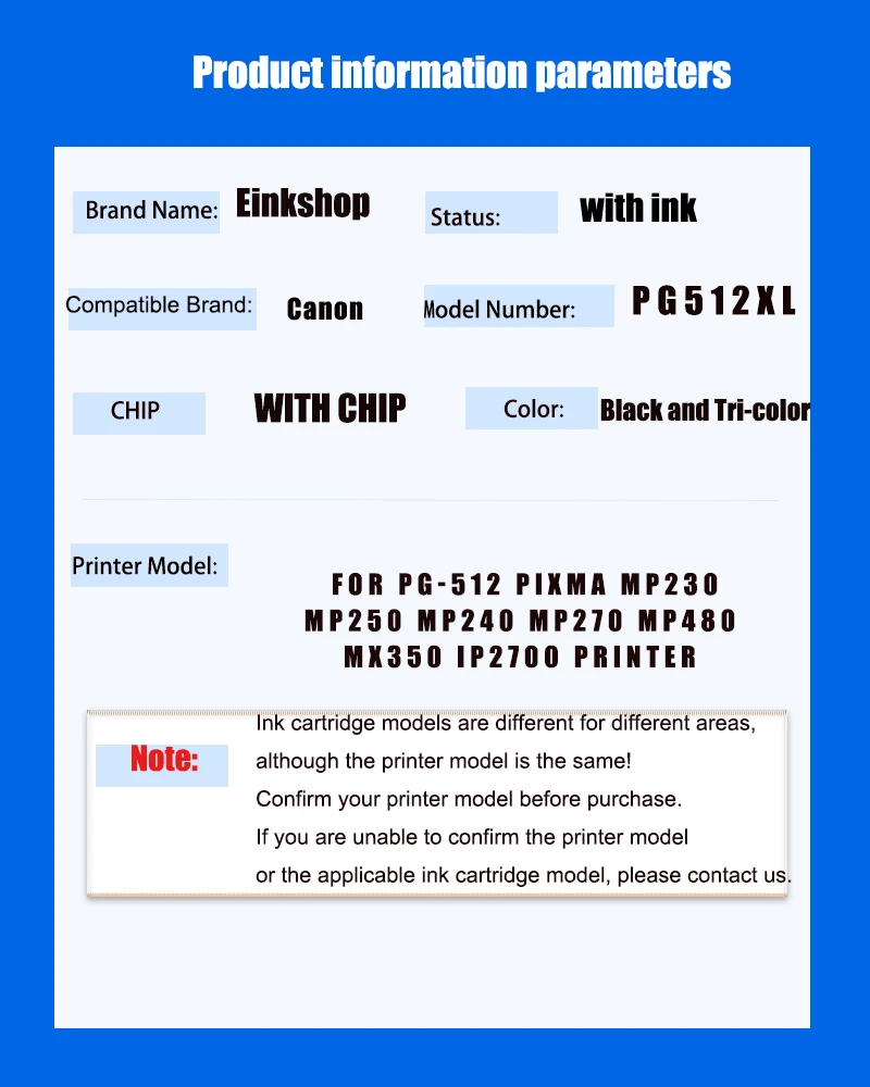 Einkshop PG512 CL513 Catridge Compatible for Canon pg 512 cl 513 ink cartridge Pixma mp230 mp250 MP240 MP270 MP480 IP2700