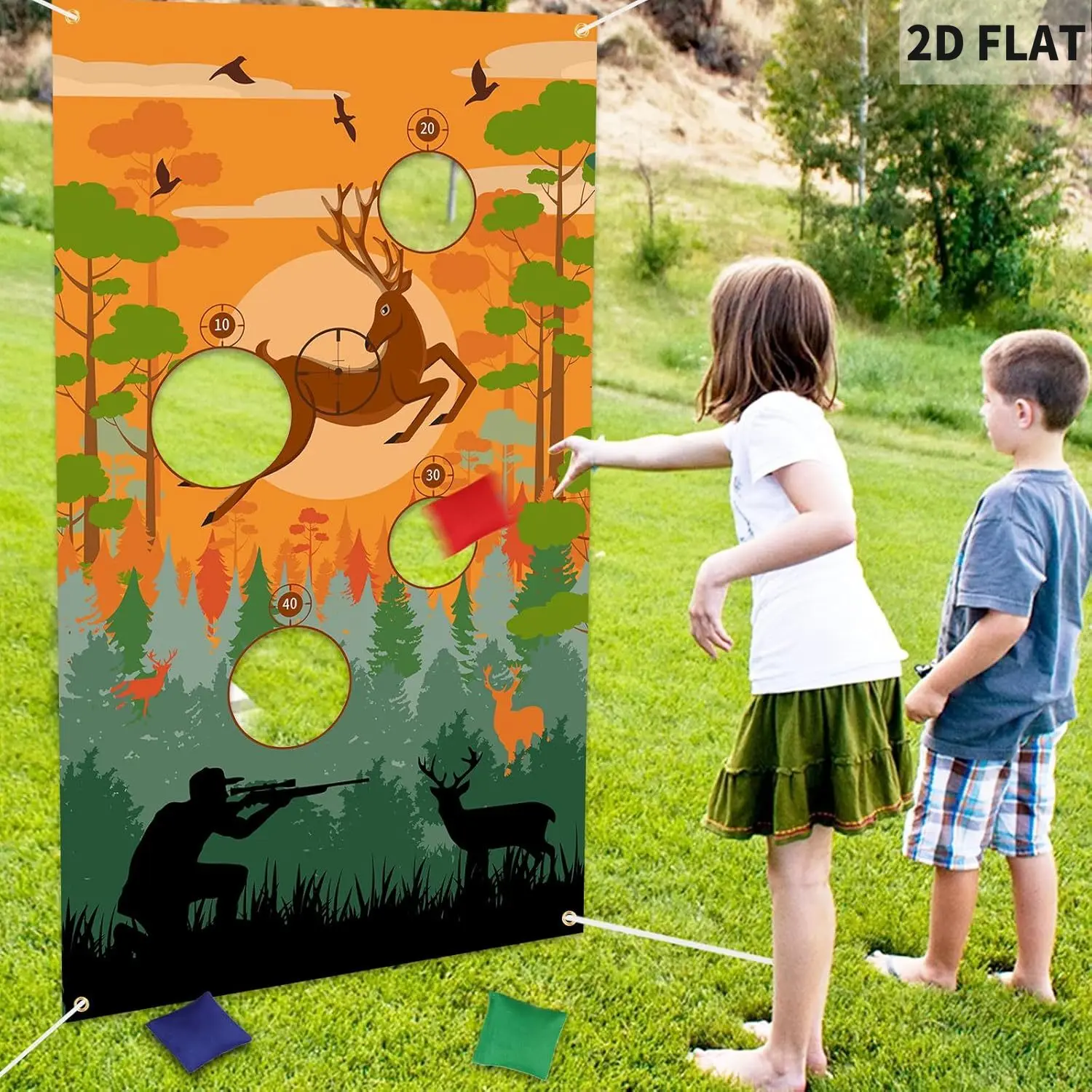 قطعة واحدة من لافتة ألعاب رمي الغزلان المسطحة ثنائية الأبعاد (لافتة فقط)، مع خلفية ألعاب رمي 4 فتحات، لألعاب الحفلات وديكور حفلات عيد الميلاد